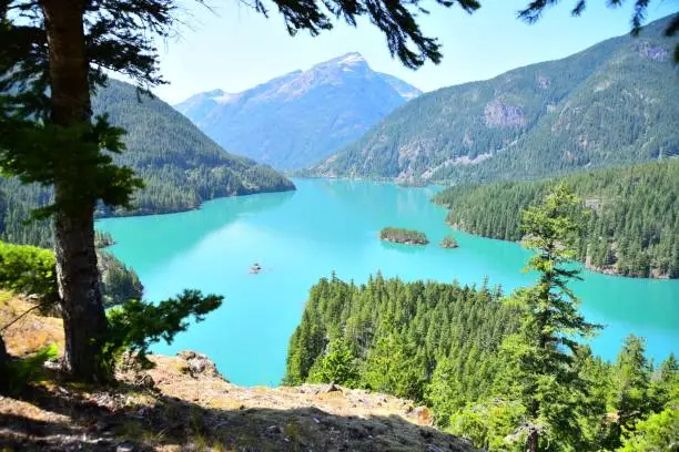 Created by the Diablo Dam, scenic Lake Diablo stretches for miles as seen from the overlook in North Cascades National Park, Washington.