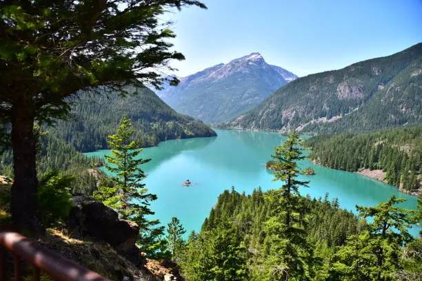 Created by the Diablo Dam, scenic Lake Diablo stretches for miles as seen from the overlook in North Cascades National Park, Washington.