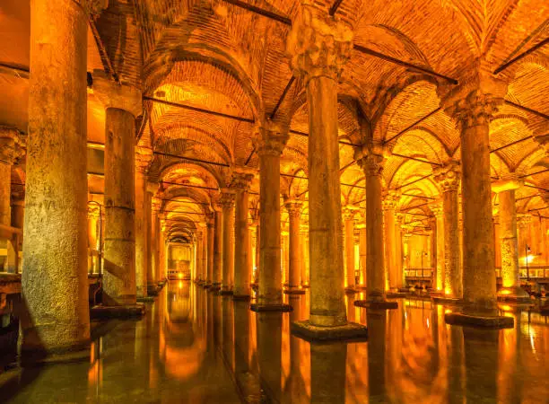 The Basilica Cistern, (Yerebatan), old roman city water storage. Istanbul, Turkey.