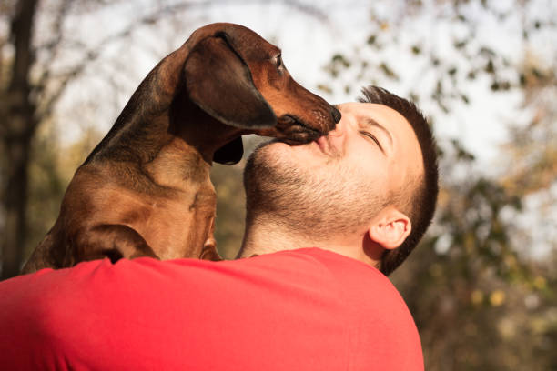 istock Young man having a fun with his dog 1204904958