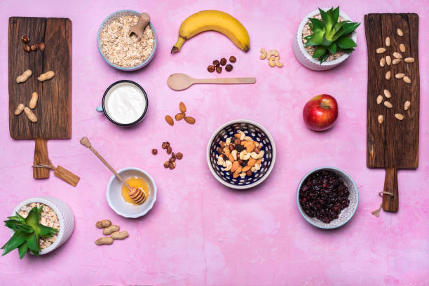 istock Healthy porridge ingredients background 1204906190