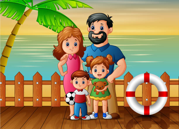 ilustrações de stock, clip art, desenhos animados e ícones de a family vacation on the beach illustration - 11206