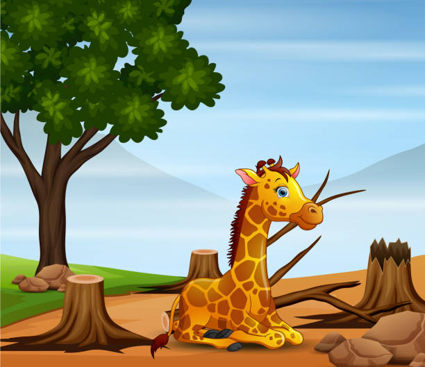 illustrazioni stock, clip art, cartoni animati e icone di tendenza di scena di controllo dell'inquinamento con giraffa e siccità - 11242