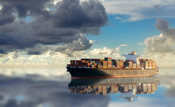 istock Mighty container ships in ocean at sunrise underway performing import and export marine cargo transportation. 1204920473