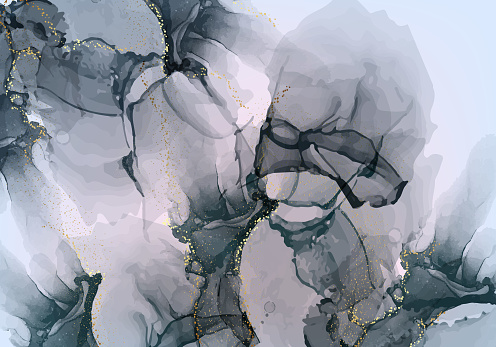 Black trendy marble liquid wallpaper. Digital Ink gradient colors flowing, glowing luminous, liquid translucent, free-flowing watercolor fine art. Natural pattern, luxury background design in vector.