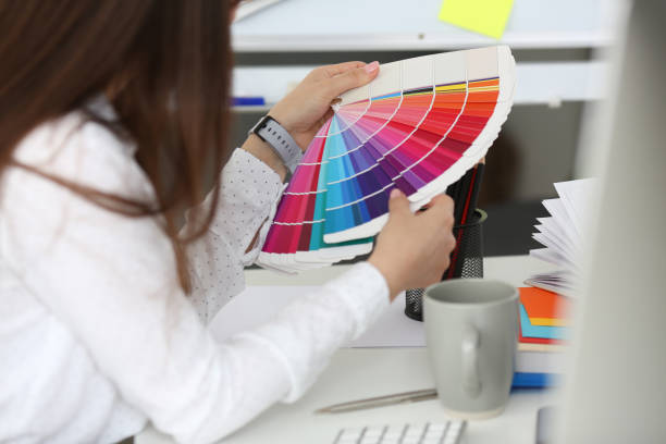 istock Cute woman holding palette 1204923398