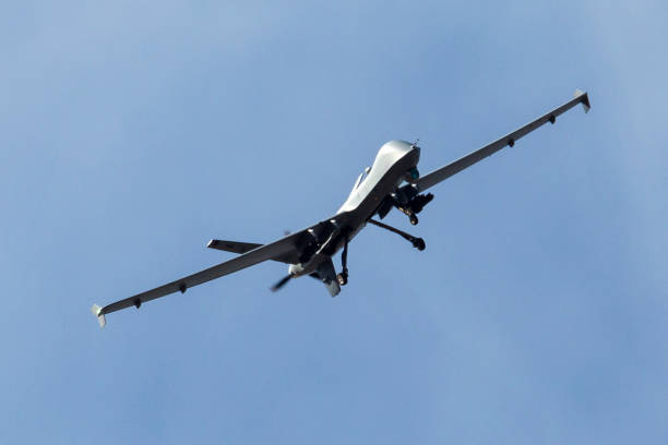 MQ-9 Reaper Flying at White Sands stock photo