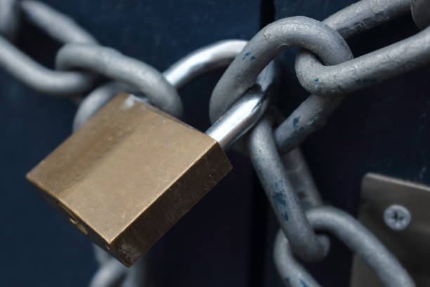 Padlock and chain on a door
