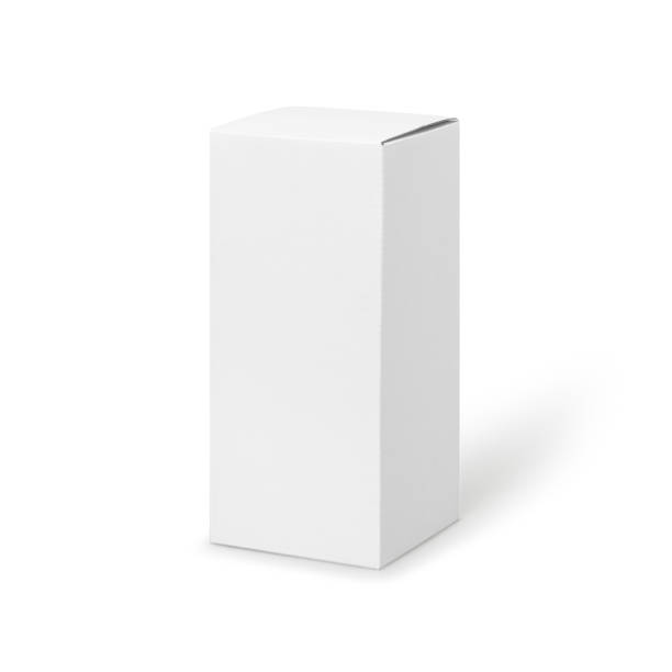 istock White box product tall shape packaging in front view isolated on white background with clipping path 1204938942