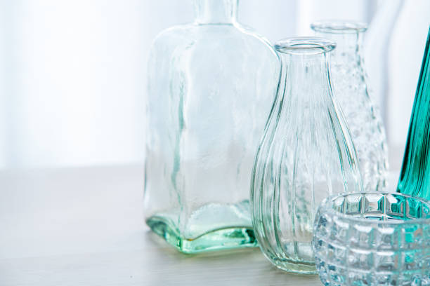 istock Beautiful glass vases on table. Modern,Quiet lifestyle concept. 1204948301