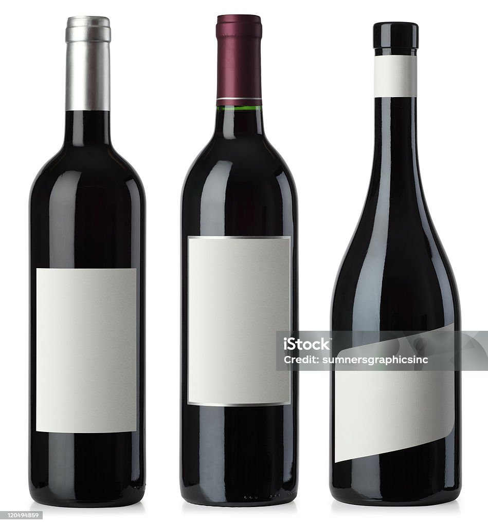 Red wine blank bottles with labels  Alcohol - Drink Stock Photo