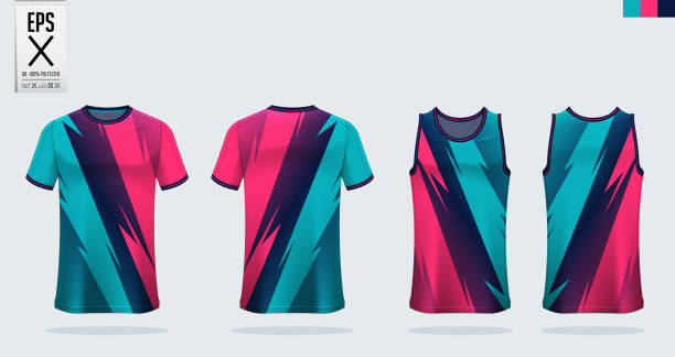 ilustrações, clipart, desenhos animados e ícones de modelo de modelo de mockup esportivo de camiseta para camisa de futebol, kit de futebol. top de tanque para camisa de basquete e singlet correndo. uniforme esportivo na vista da frente e vista para trás. vetor. - sem mangas