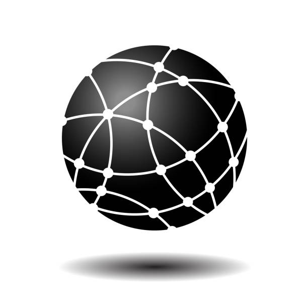 ilustraciones, imágenes clip art, dibujos animados e iconos de stock de icono de red global en blanco y negro. símbolo de arte plano. - connection node computer network communication