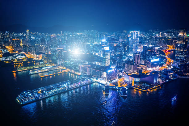 istock Scenic view on Hong Kong island, China, by night 1204949672