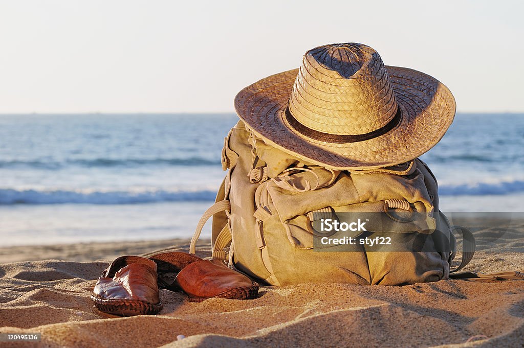 Rucksack on the beach  Backpack Stock Photo