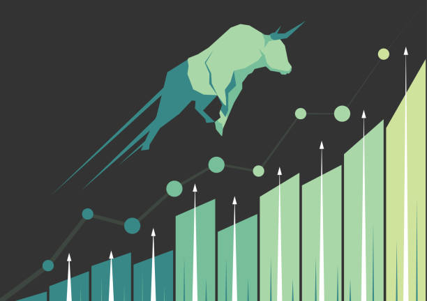 Bullish Market Trend Stock bar charts are rising up like a bull bull market stock illustrations