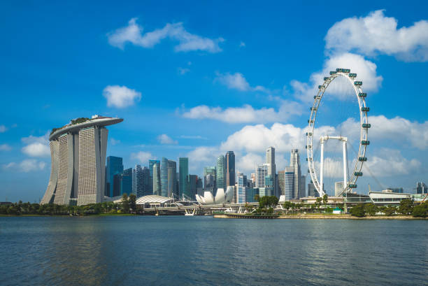 skyline di singapore - ferris wheel immagine foto e immagini stock