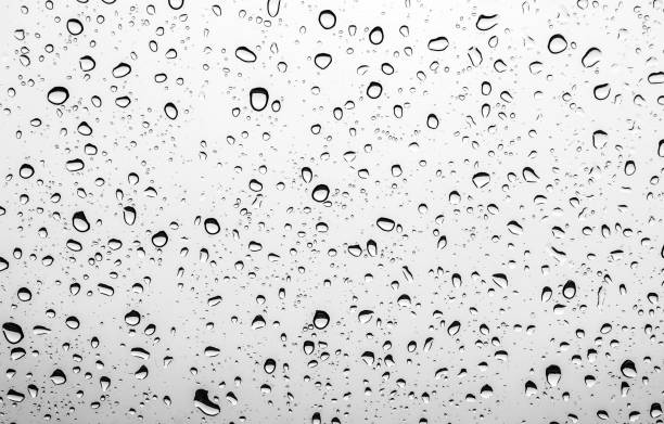 istock Water background with water droplets on glass, gray-white backdrop 1204957158