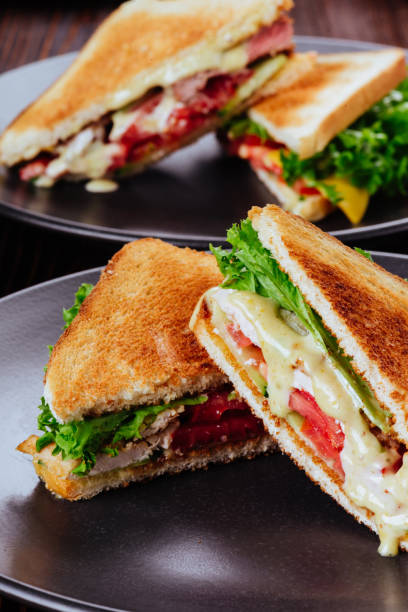 istock Sandwich bread tomato, lettuce and yellow cheese 1204971421