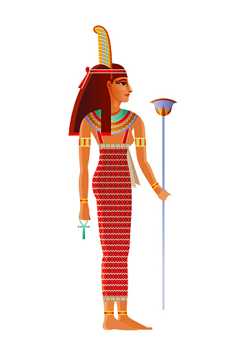 Maat Egyptian goddess, deity with ostrich feather. Ancient Egyptian god of truth, balance, order, harmony, law, morality, justice. 3d realistic lion vector illustration isolated white background