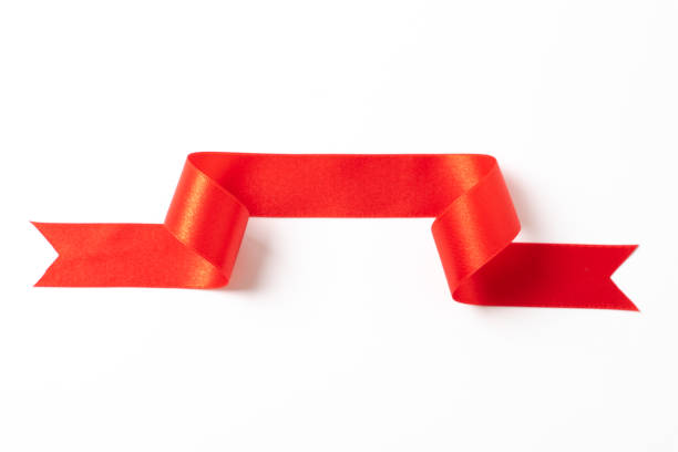 istock Red banners ribbons label on white background 1204980684