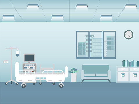 입원 환자 실에서 병원 내부 병원용 이동식 침대에 대한 스톡 벡터 아트 및 기타 이미지 - 병원용 이동식 침대, 가정의 방, 병동 -  Istock