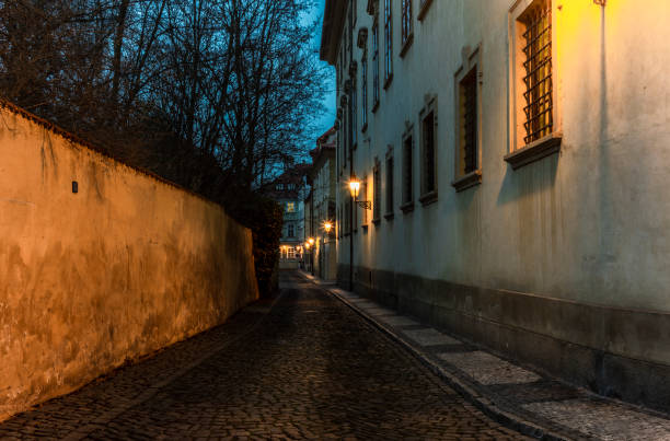 istock A quiet old  cobbled back alley in Prague during the early morning 1204986277