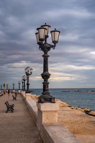 istock Bari seafront lights. Coastline and Twilight purple and blue sky. 1204988516