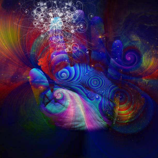 istock Swirling lines and human palm 1204988937