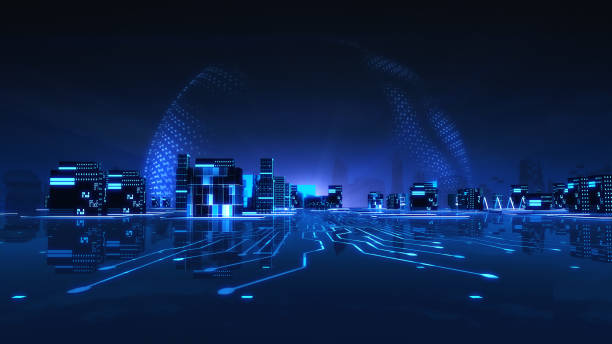 istock futuristic 3d city with energy power ball. 1204989853
