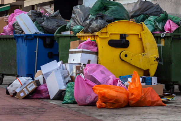 istock Overflowing garbage containers and trash bags lying on the sidewalk. 1204989992