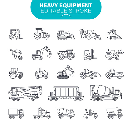 Truck, Working, Earth Mover, Dump Truck, Equipment, Outline, Machine, USA, Outline Icon Set