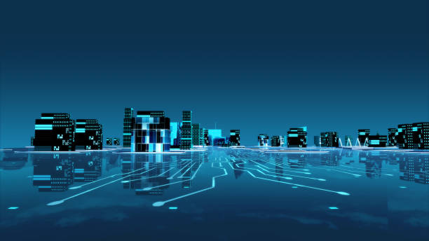 istock futuristic 3d Tron city neon light 1204991169