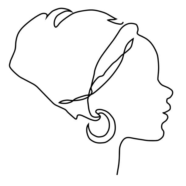 ilustrações de stock, clip art, desenhos animados e ícones de young african woman face silhouette in national headdress icon. - beauty teenage girls women in a row