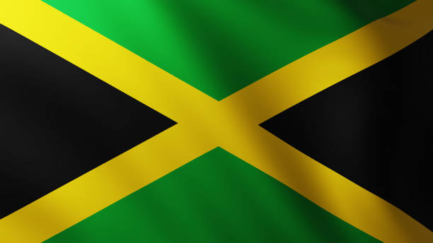 istock Large Flag of Jamaica background in the wind 1204997949