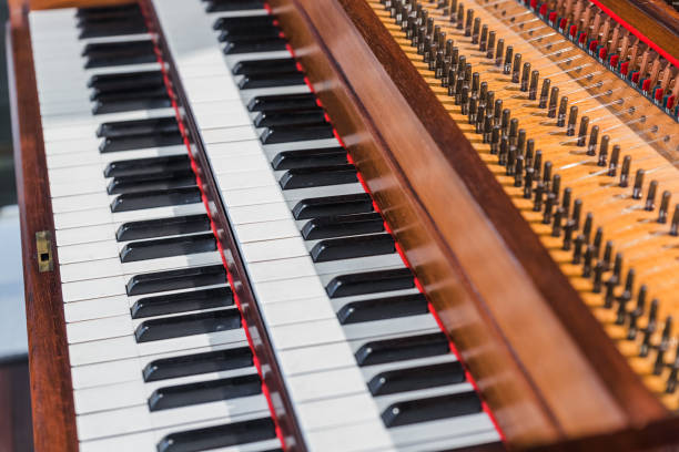 istock Vintage piano keyboard - music background 1205002273