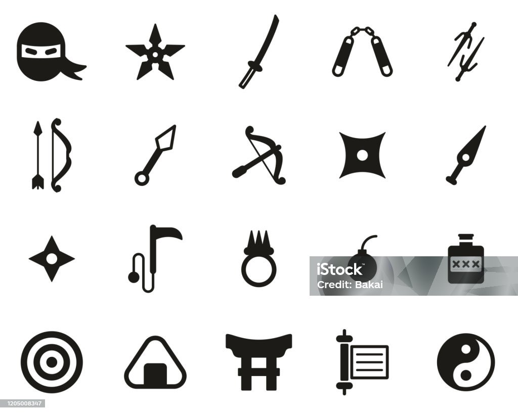 Ninja Ninja Equipment Icons Black White Set Big Stock Illustration -  Download Image Now - iStock