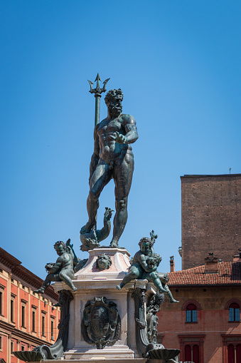 Famous Fontana del Nettuno (Neptune Fountain) at Piazza del Nettuno in Bologna, Italy