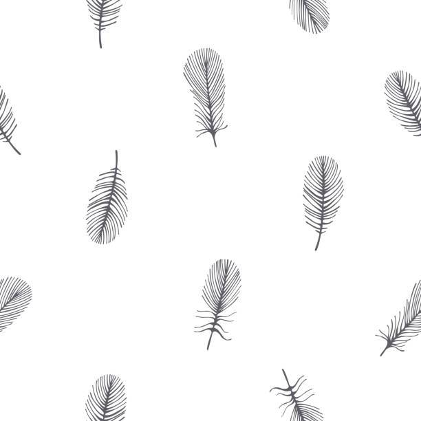 ilustrações de stock, clip art, desenhos animados e ícones de vector pattern with feathers on a white background. - padrão repetido ilustrações