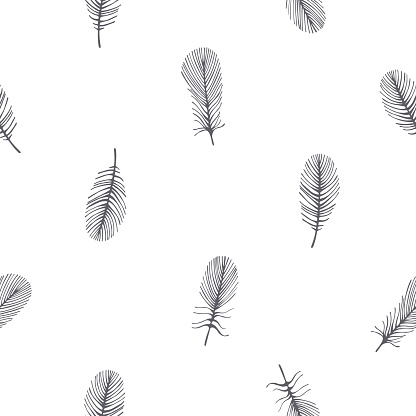 Vector pattern with feathers on a white background.