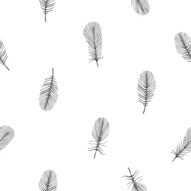 Vector illustration of Vector pattern with feathers on a white background.