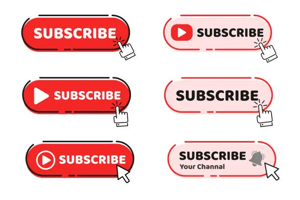Vector illustration of A hand mouse cursor is clicking on the subscribe button on Youtube to track the content on your video.