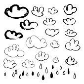 istock Hand drawn clouds and rain drops. 1205012870