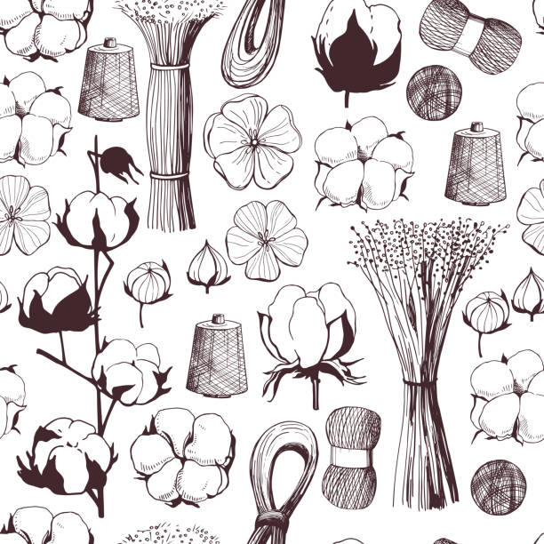 Fiber plants . Vector background Fiber plants . Vector background  with hand drawn flowers. flax weaving stock illustrations