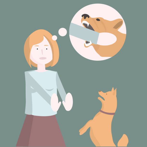 Fear Of Dogs The Girl Is Afraid Of The Dog Stock Illustration - Download  Image Now - Dog, Biting, Fear - iStock