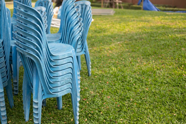 istock Stack of blue plastic chair prepare for the event 1205017918