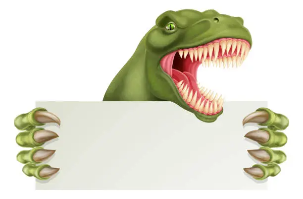 Vector illustration of Dinosaur T Rex Holding Sign Cartoon