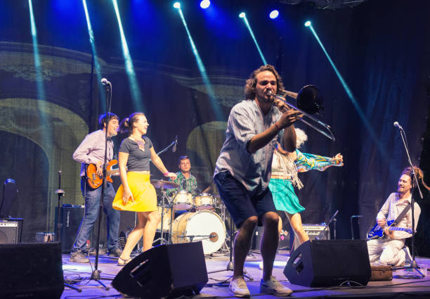 istock Rock group playing on the concert 1205020474