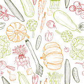 istock Hand drawn vegetables.  Vector pattern 1205020888