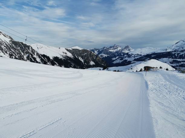 Fresh New Ski slope at Lenk, Berne stock photo